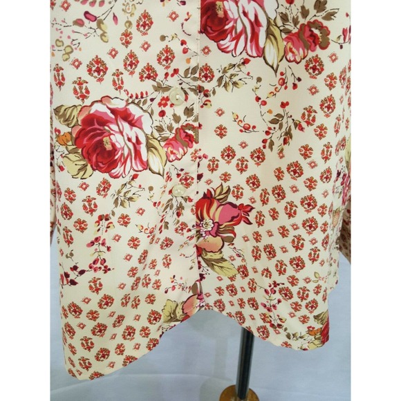 Claudia Richard Floral Silky Blouse Top L Red Rose - Picture 4 of 11